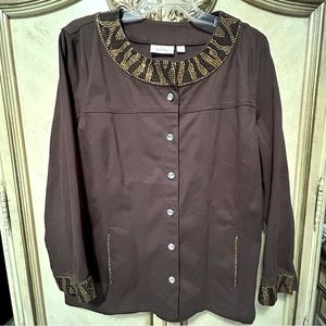Quacker Factory Brown Gold Rhinestone Jacket NWOT